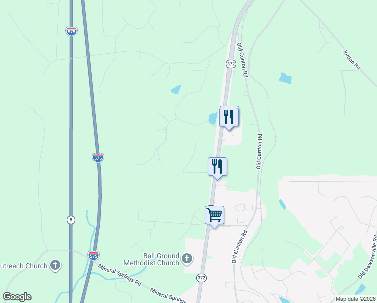 map of restaurants, bars, coffee shops, grocery stores, and more near 9975 Ball Ground Highway in Ball Ground