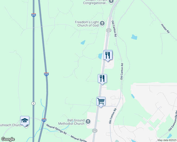 map of restaurants, bars, coffee shops, grocery stores, and more near 9975 Ball Ground Highway in Ball Ground