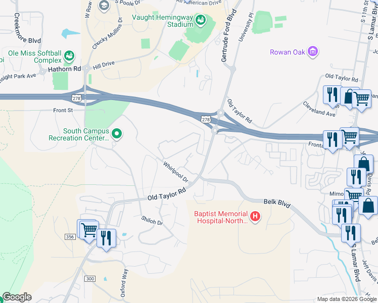 map of restaurants, bars, coffee shops, grocery stores, and more near 2112 Old Taylor Road in Oxford