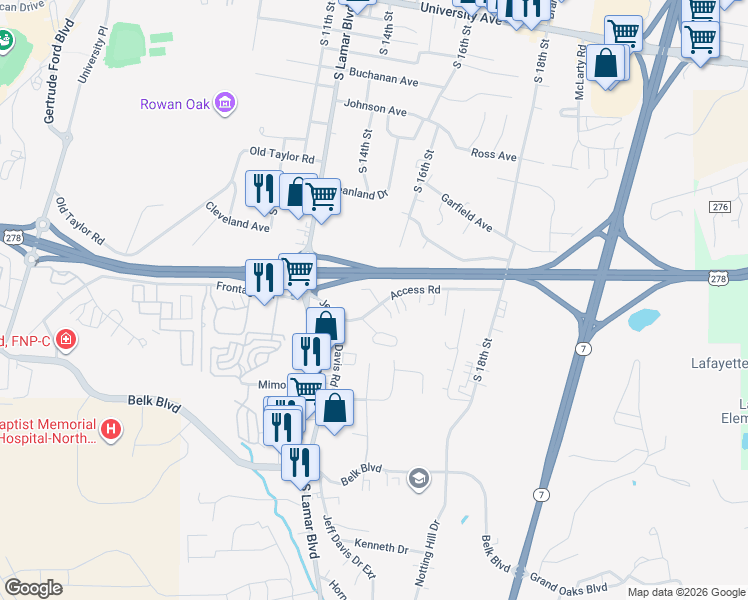 map of restaurants, bars, coffee shops, grocery stores, and more near 1307 Access Road in Oxford