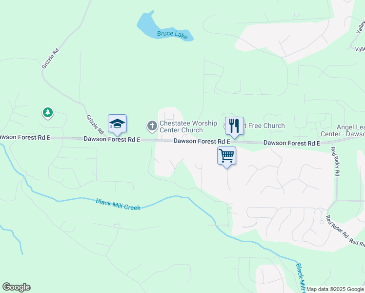 map of restaurants, bars, coffee shops, grocery stores, and more near 2258 Dawson Forest Road East in Dawsonville
