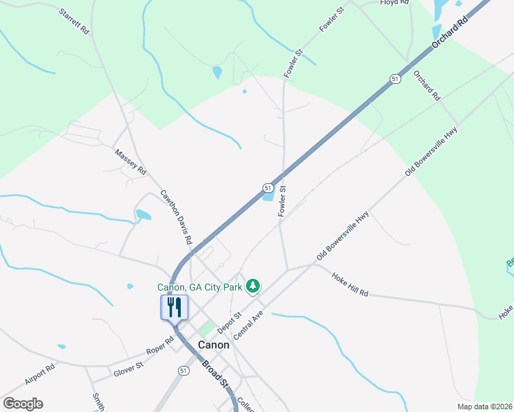 map of restaurants, bars, coffee shops, grocery stores, and more near 5910 Georgia 17 in Canon