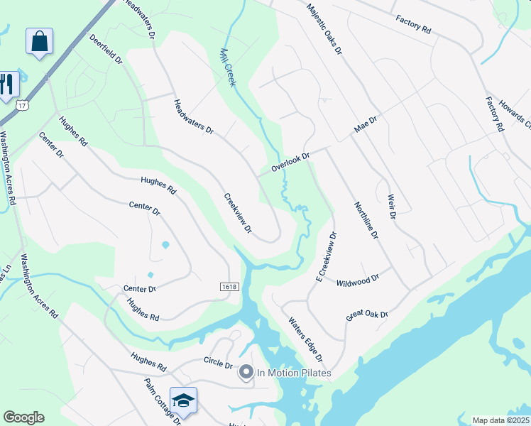 map of restaurants, bars, coffee shops, grocery stores, and more near 333 Creekview Drive in Hampstead