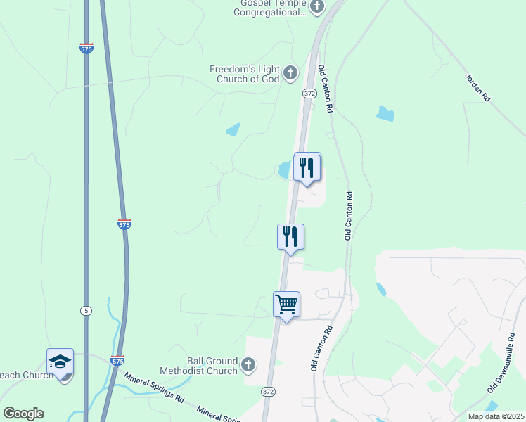 map of restaurants, bars, coffee shops, grocery stores, and more near 9975 Ball Ground Highway in Ball Ground