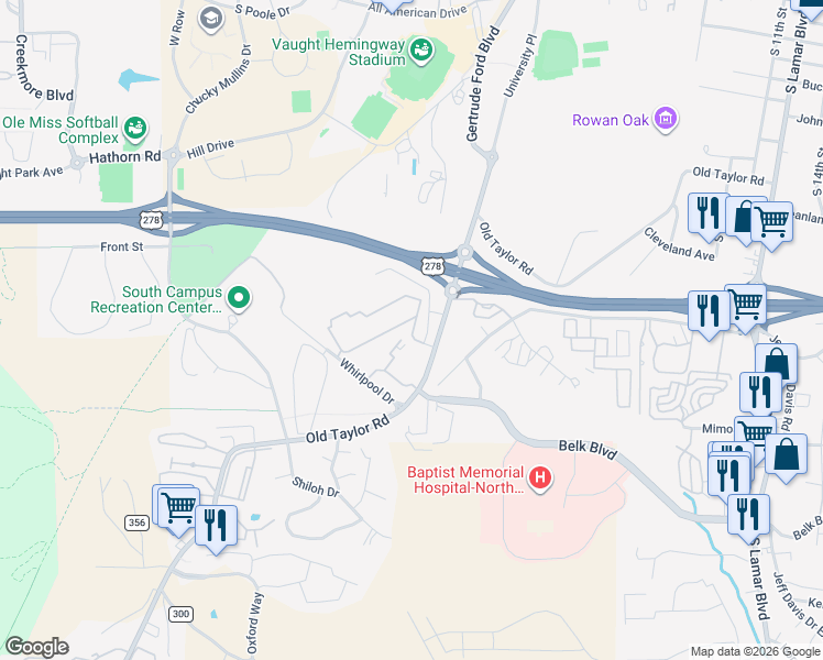 map of restaurants, bars, coffee shops, grocery stores, and more near 2112 Old Taylor Road in Oxford