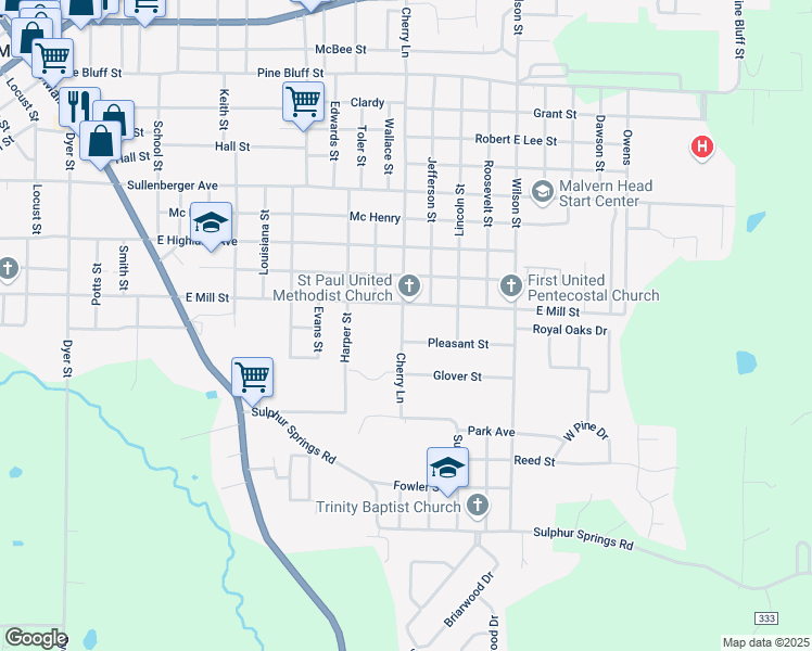 map of restaurants, bars, coffee shops, grocery stores, and more near 1618 Cherry Lane in Malvern