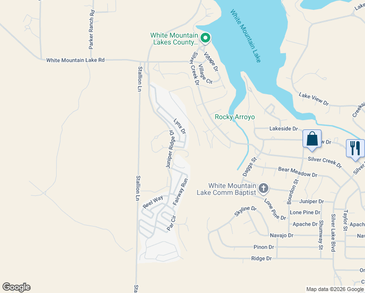 map of restaurants, bars, coffee shops, grocery stores, and more near 1882 Lynx Drive in Show Low
