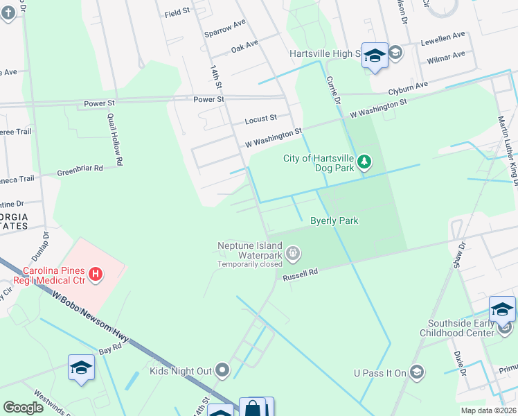 map of restaurants, bars, coffee shops, grocery stores, and more near 1006 Bentwood Road in Hartsville