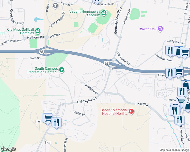 map of restaurants, bars, coffee shops, grocery stores, and more near 2112 Old Taylor Road in Oxford