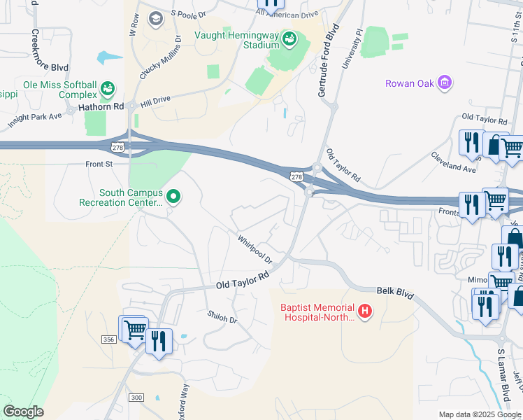 map of restaurants, bars, coffee shops, grocery stores, and more near 900 Whirlpool Drive in Oxford