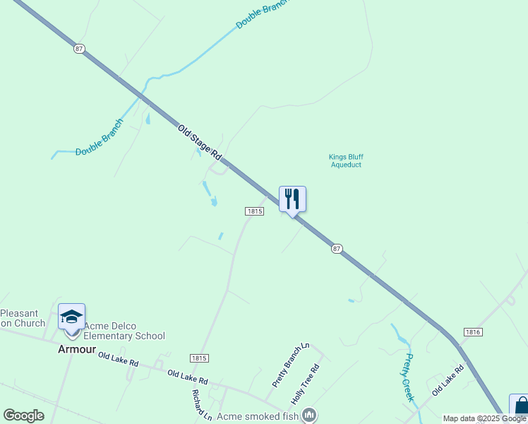 map of restaurants, bars, coffee shops, grocery stores, and more near 654 Gus Bryant Road in Riegelwood