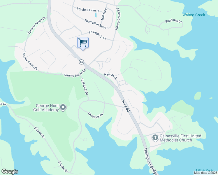 map of restaurants, bars, coffee shops, grocery stores, and more near 3197 Thompson Bridge Road in Gainesville