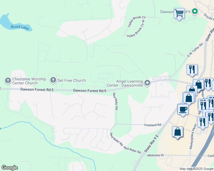 map of restaurants, bars, coffee shops, grocery stores, and more near 52 Mallory drive in Dawsonville