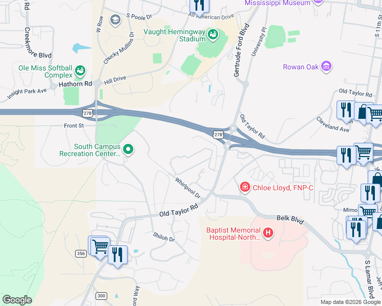 map of restaurants, bars, coffee shops, grocery stores, and more near 900 Whirlpool Drive in Oxford
