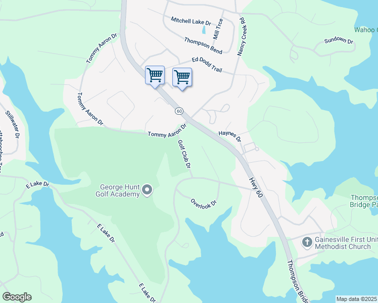 map of restaurants, bars, coffee shops, grocery stores, and more near 3200 Golf Club Drive in Gainesville