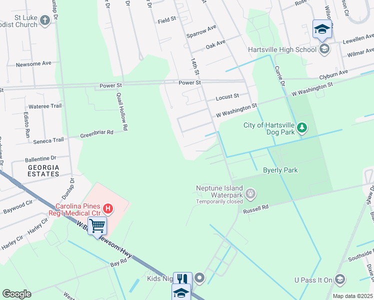 map of restaurants, bars, coffee shops, grocery stores, and more near 1017 Miller Terrace in Hartsville