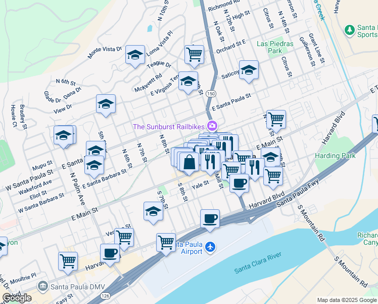 map of restaurants, bars, coffee shops, grocery stores, and more near 141 Davis Street in Santa Paula