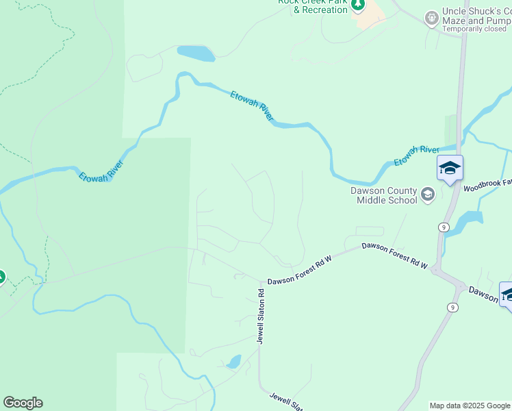 map of restaurants, bars, coffee shops, grocery stores, and more near 124 White Cedar Drive in Dawsonville