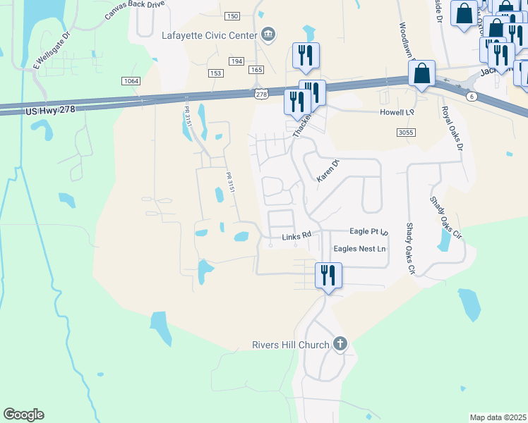 map of restaurants, bars, coffee shops, grocery stores, and more near 124 Chinkapin Loop in Oxford
