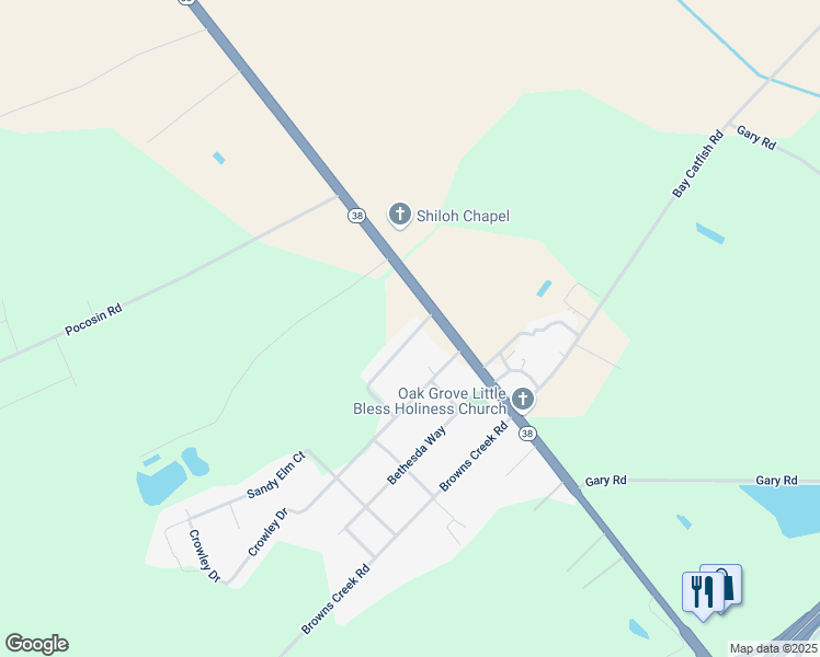 map of restaurants, bars, coffee shops, grocery stores, and more near 126 Wild Turkey Drive in Latta
