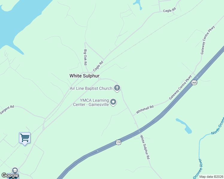 map of restaurants, bars, coffee shops, grocery stores, and more near 3368 White Sulphur Road in Gainesville