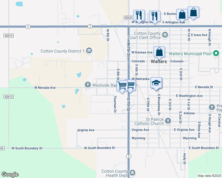 map of restaurants, bars, coffee shops, grocery stores, and more near 524 West Nevada Avenue in Walters