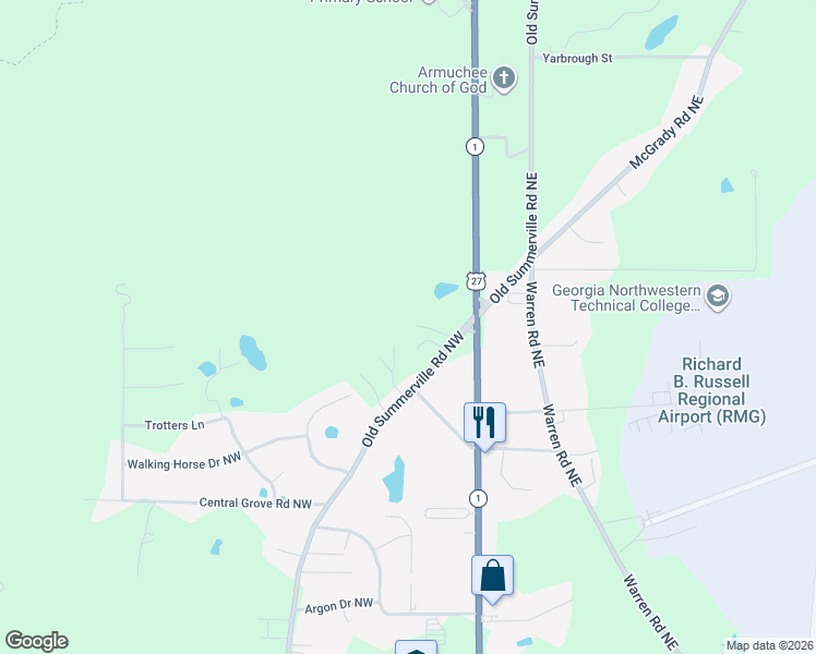 map of restaurants, bars, coffee shops, grocery stores, and more near 5 Stonegable Drive Northwest in Rome
