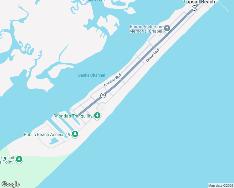map of restaurants, bars, coffee shops, grocery stores, and more near 1417 Ocean Boulevard in Topsail Beach