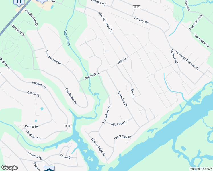 map of restaurants, bars, coffee shops, grocery stores, and more near 406-430 Creekview Dr E in Hampstead