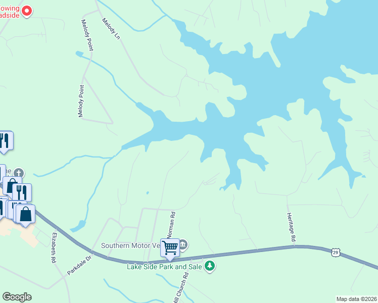 map of restaurants, bars, coffee shops, grocery stores, and more near 300 Black Point Drive in Hartwell