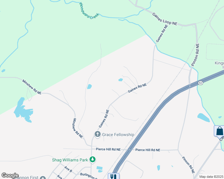 map of restaurants, bars, coffee shops, grocery stores, and more near 107 Winsome Place Northeast in Rome