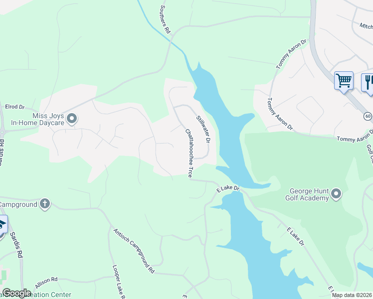 map of restaurants, bars, coffee shops, grocery stores, and more near 3039 Chattahoochee Trce in Gainesville