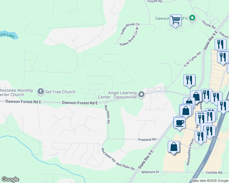 map of restaurants, bars, coffee shops, grocery stores, and more near 3031 Dawson Forest Road East in Dawsonville