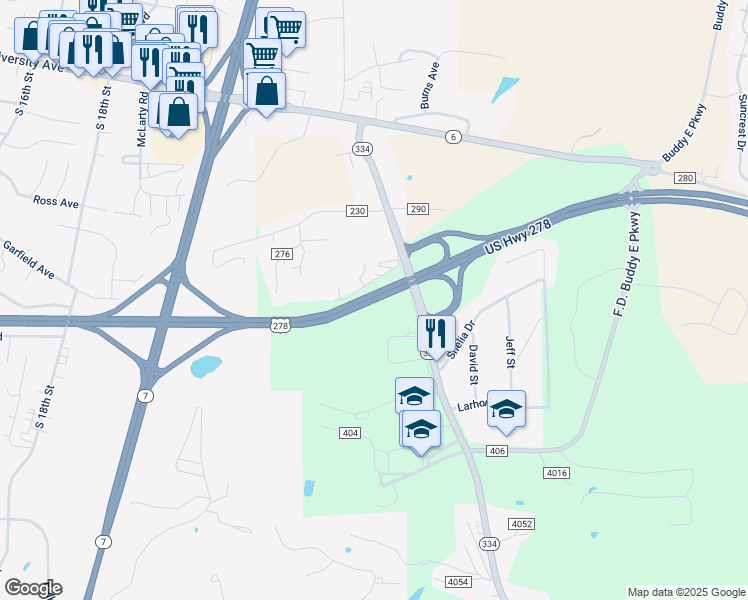 map of restaurants, bars, coffee shops, grocery stores, and more near Mississippi 6 in Oxford
