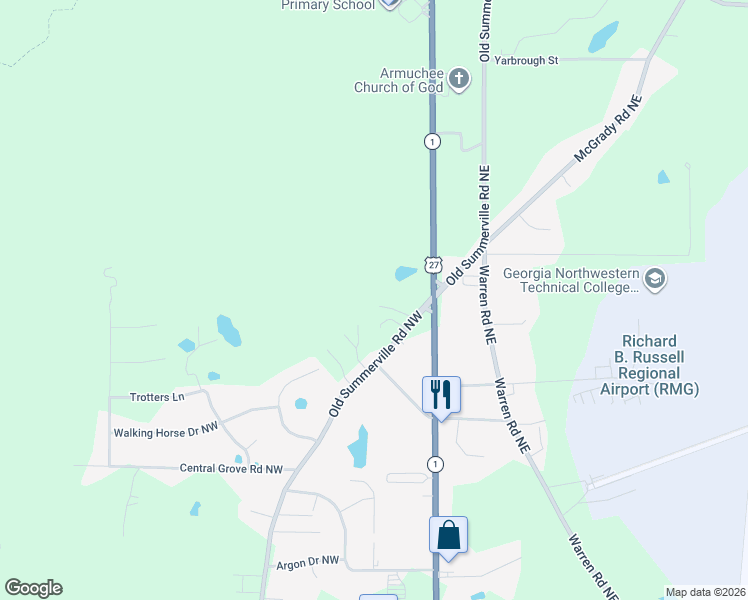 map of restaurants, bars, coffee shops, grocery stores, and more near 5 Stonegable Drive Northwest in Rome