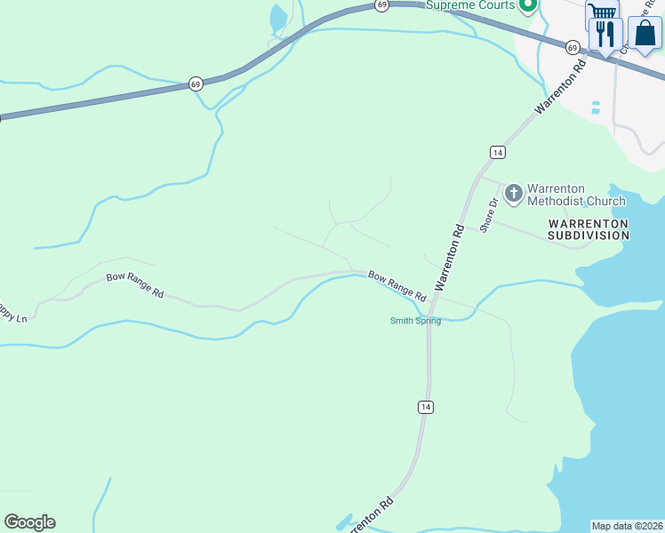 map of restaurants, bars, coffee shops, grocery stores, and more near 304 Bow Range Road in Guntersville