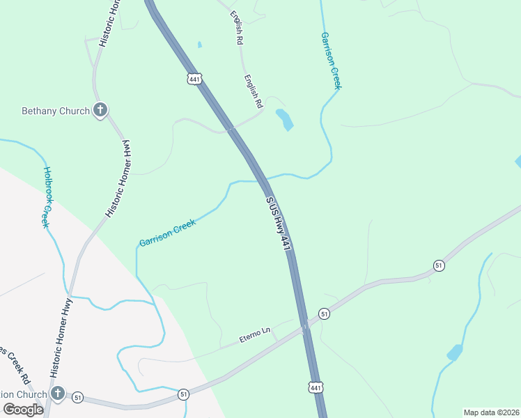 map of restaurants, bars, coffee shops, grocery stores, and more near US-441 South in Homer