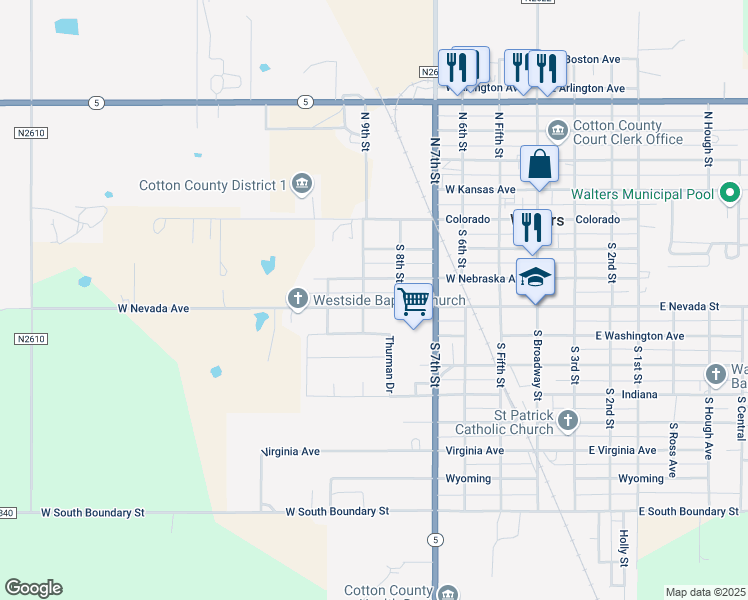 map of restaurants, bars, coffee shops, grocery stores, and more near 524 West Nevada Avenue in Walters