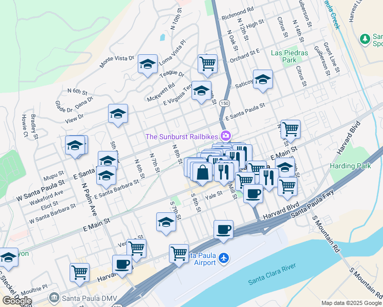 map of restaurants, bars, coffee shops, grocery stores, and more near 820 East Santa Barbara Street in Santa Paula