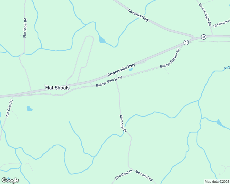 map of restaurants, bars, coffee shops, grocery stores, and more near 2299 Memorial Road in Bowersville