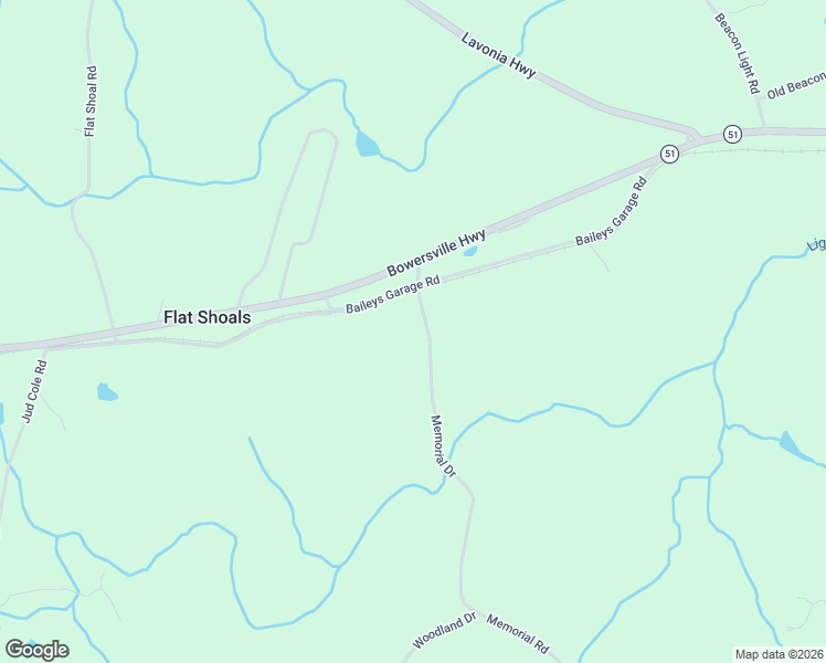 map of restaurants, bars, coffee shops, grocery stores, and more near 2299 Memorial Road in Bowersville