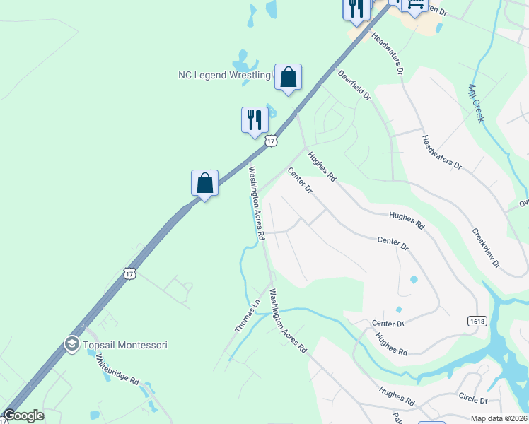 map of restaurants, bars, coffee shops, grocery stores, and more near 108-242 Washington Acres Road in Hampstead