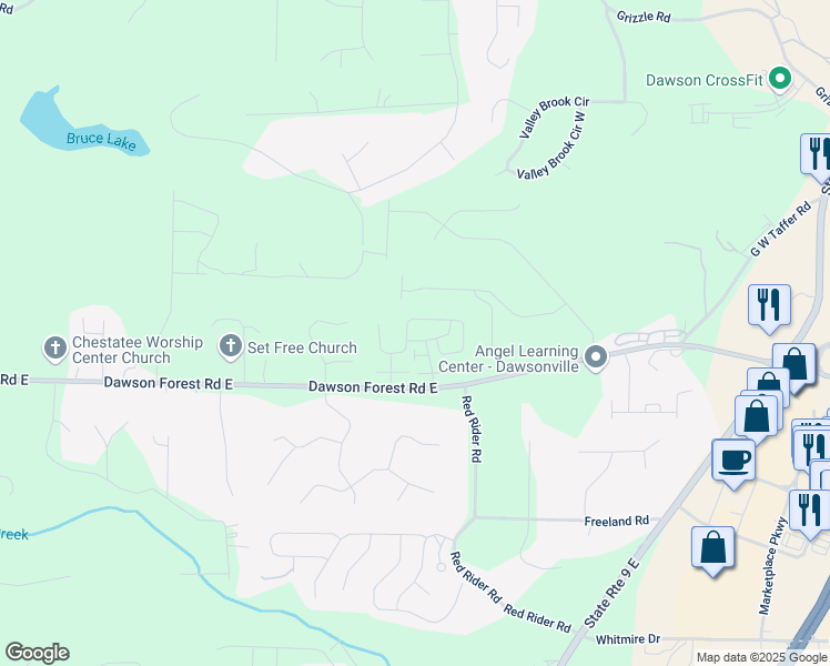 map of restaurants, bars, coffee shops, grocery stores, and more near 22 Brickton Way West in Dawsonville