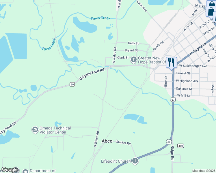 map of restaurants, bars, coffee shops, grocery stores, and more near in Malvern