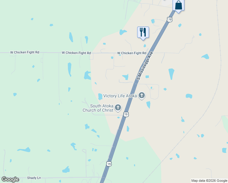 map of restaurants, bars, coffee shops, grocery stores, and more near 197 Ruth Avenue in Atoka