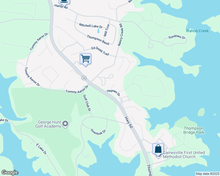 map of restaurants, bars, coffee shops, grocery stores, and more near 3178 Haynes Drive in Gainesville