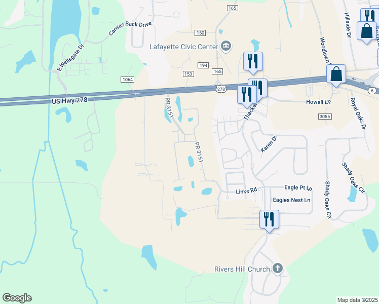 map of restaurants, bars, coffee shops, grocery stores, and more near 44 PR 3151 in Oxford