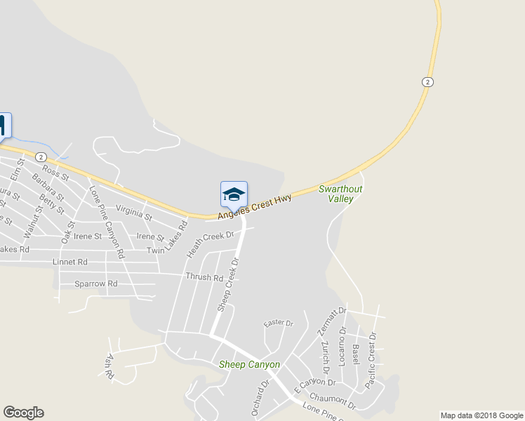 map of restaurants, bars, coffee shops, grocery stores, and more near 2164 Outer Highway in Wrightwood