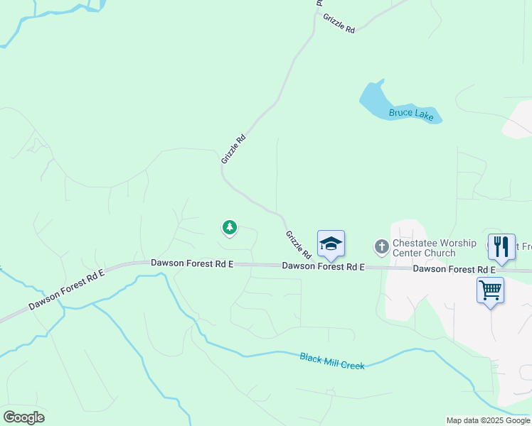 map of restaurants, bars, coffee shops, grocery stores, and more near Grizzle Road in Dawson County