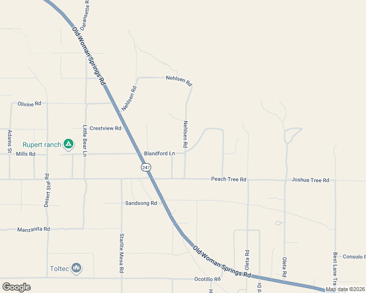 map of restaurants, bars, coffee shops, grocery stores, and more near 52067 Crestview Road in Johnson Valley